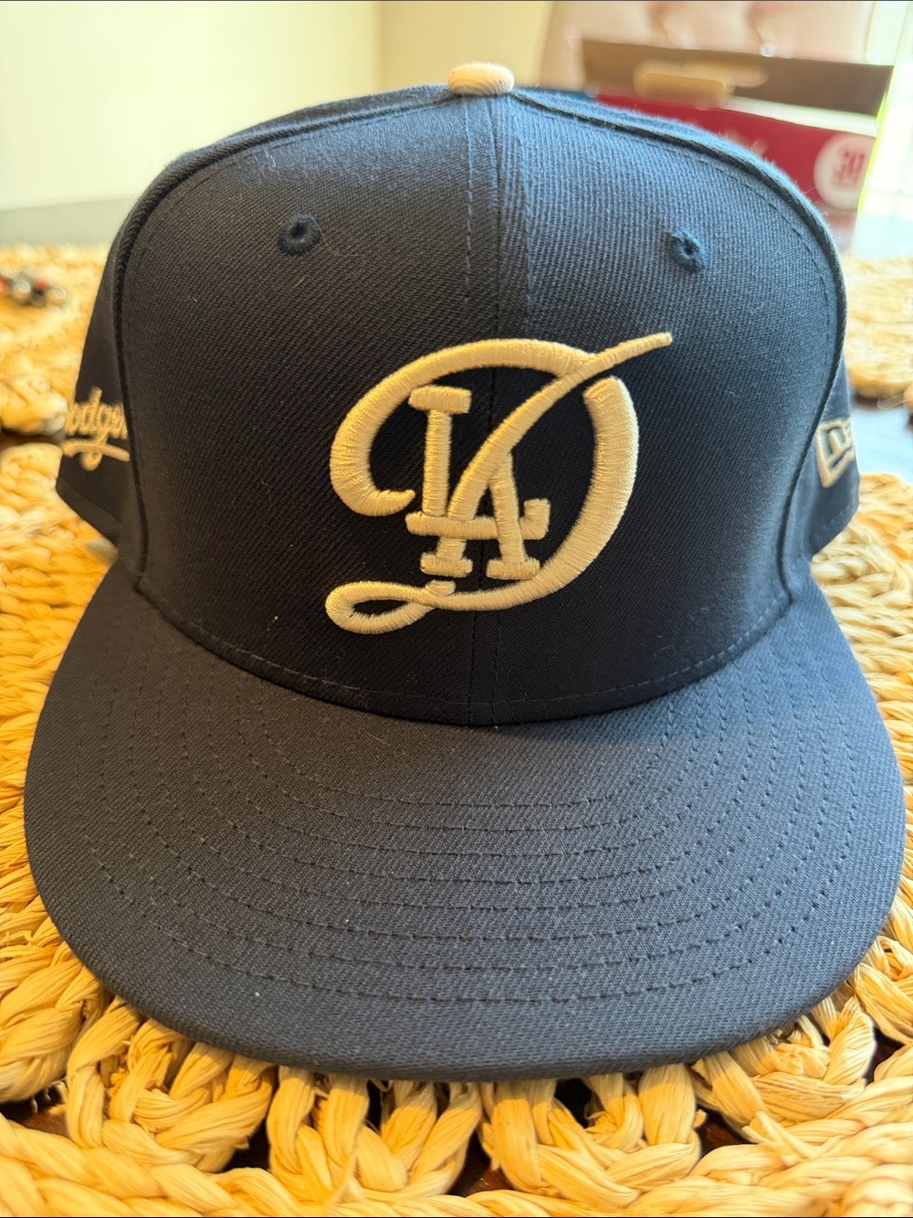 New Era Navy and Cream Dodgers Script SnapBack Hat
